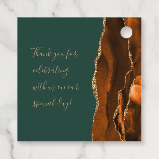 Agaat Geode Script Roest Goud Donkergroen Bruiloft Bedankjes Labels (Achterkant)