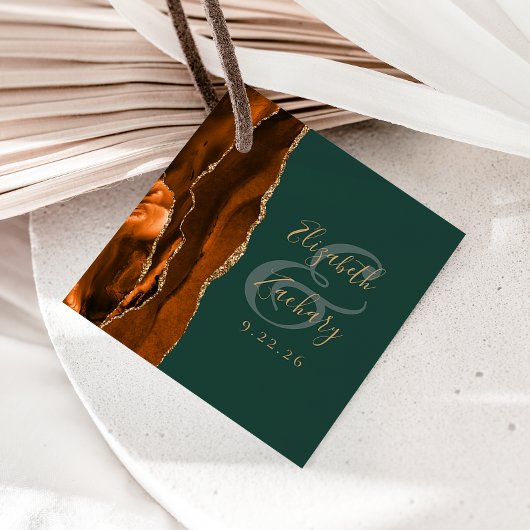 Agaat Geode Script Roest Goud Donkergroen Bruiloft Bedankjes Labels
