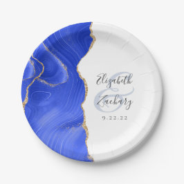 Agaat Geode Script Royal Blue Gold Wedding Papieren Bordje