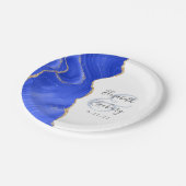Agaat Geode Script Royal Blue Gold Wedding Papieren Bordje (Gekanteld)