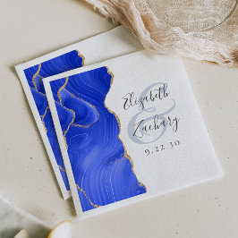 Agaat Geode Script Royal Blue Gold Wedding Servet