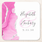 Agaat Geode Script Roze Zilveren Bruiloft Kartonnen Onderzetters (Voorkant)