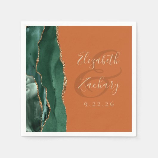 Agaat Geode Script Smaragd Groen Goud Roest Bruilo Servet (Voorkant)