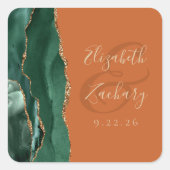 Agaat Geode Script Smaragd Groen Goud Roest Bruilo Vierkante Sticker (Voorkant)