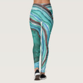 Agaat Geode Waterverf Patroon - Blauw Groen Aqua Leggings (Achterkant)