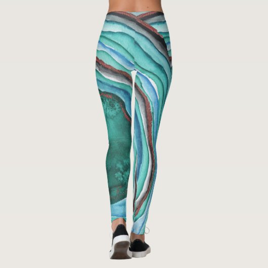 Agaat Geode Waterverf Patroon - Blauw Groen Aqua Leggings (Achterkant)