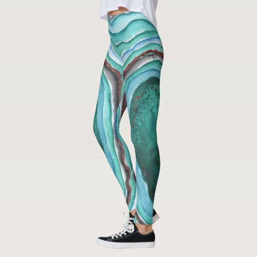 Agaat Geode Waterverf Patroon - Blauw Groen Aqua Leggings (Links)