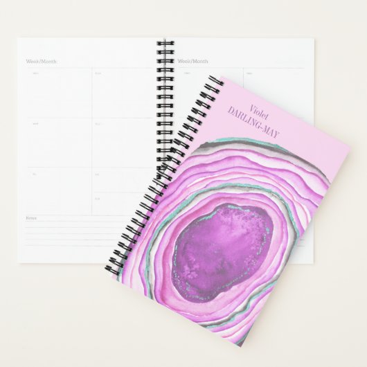 Agaat Geode Waterverf Slice - Roze Aqua Paarse Planner (Display)