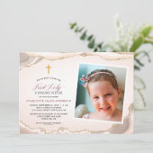 Agaat Goud Glitter Foto Meisje Eerste Communie Kaart (Staand voorkant)