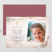 Agaat Goud Glitter Foto Meisje Eerste Communie Kaart (Voorkant / Achterkant)