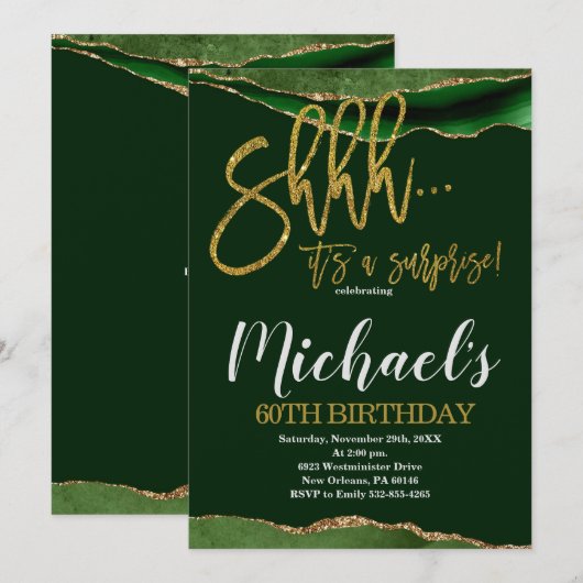 Agaat Goud & Groen Verrassingsfeestje Kaart (Voorkant / Achterkant)