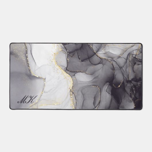 Agaat Grijs en Zwart Marmer Custom Naam Letter Bureaumat (Voorkant)