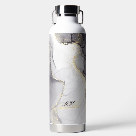 Agaat Grijs en Zwart Marmer Custom Naam Letter Waterfles (Voorkant)