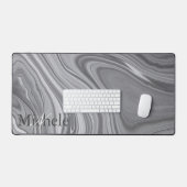Agaat Grijs Marmer Swirl Custom Naam Letter Bureaumat (Keyboard & Muis)
