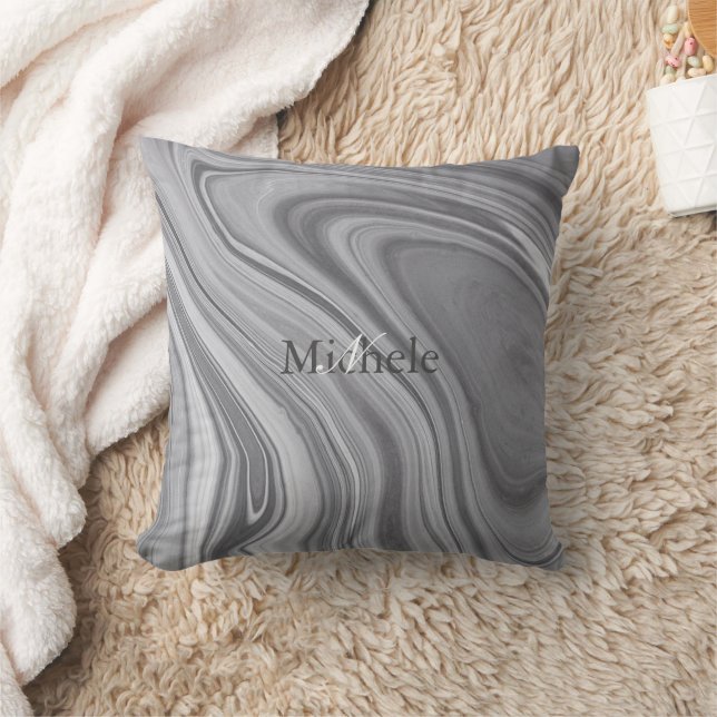 Agaat Grijs Marmer Swirl Custom Naam Letter Kussen (Deken)