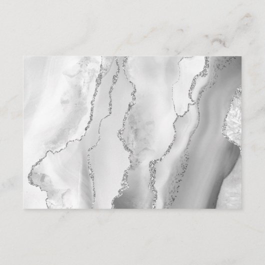 Agaat Grijs Zilver Modern Script Bruiloft Details Informatiekaartje (Achterkant)