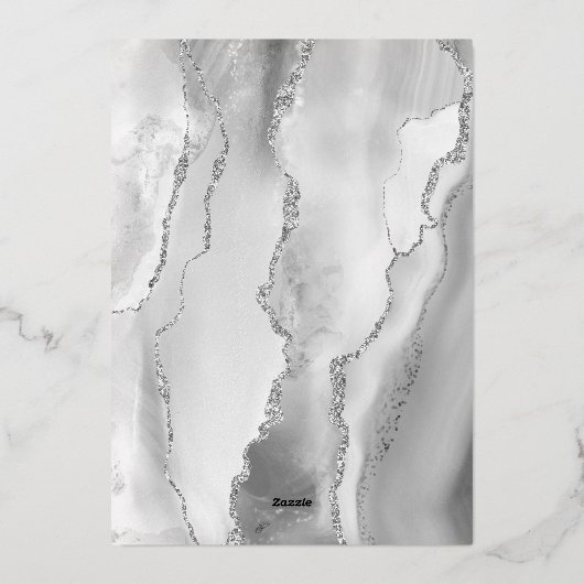 Agaat Grijs Zilver Script Bruiloft Folie Uitnodiging (Achterkant)