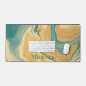 Agaat Groen & Cream Marmer Custom Naam Letter Bureaumat (Keyboard & Muis)