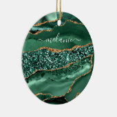 Agaat Groen Goud Glitter Smaragd Aangepaste Naam Keramisch Ornament (Rechts)