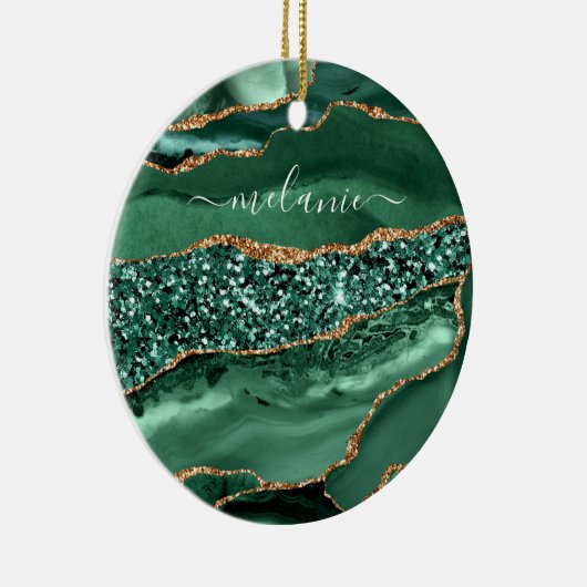 Agaat Groen Goud Glitter Smaragd Aangepaste Naam Keramisch Ornament (Rechts)