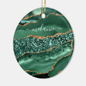 Agaat Groen Goud Glitter Smaragd Aangepaste Naam Keramisch Ornament (Links)
