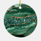 Agaat Groen Goud Glitter Smaragd Aangepaste Naam Keramisch Ornament (Achterkant)