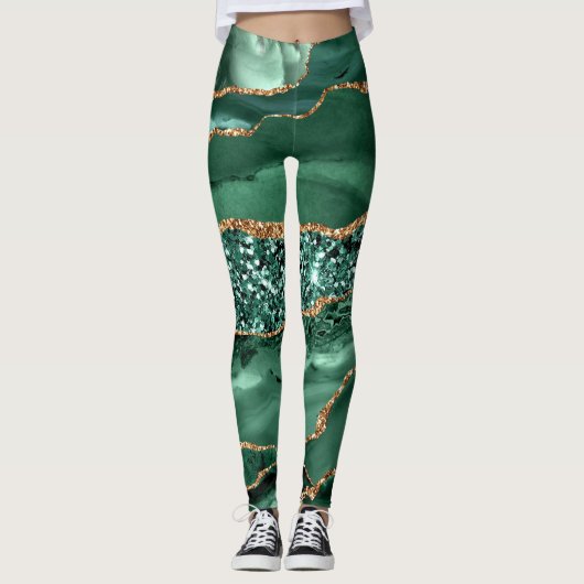 Agaat Groen Goud Glitter Smaragd Leggings (Voorkant)