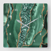 Agaat Groen Goud Glitter Smaragd Wandklok (Voorkant)