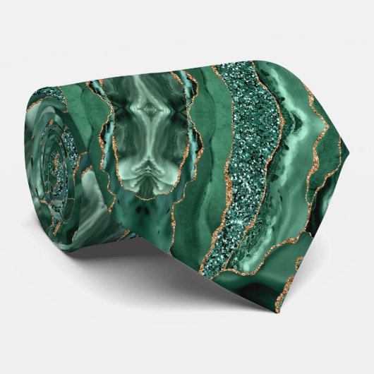 Agaat Groen Goud Marmer Glitter Smaragd Stropdas (Opgerold)