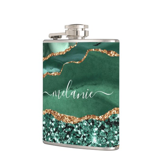 Agaat Groen Goud Smaragd Custom Naam Flask Heupfles (Links)
