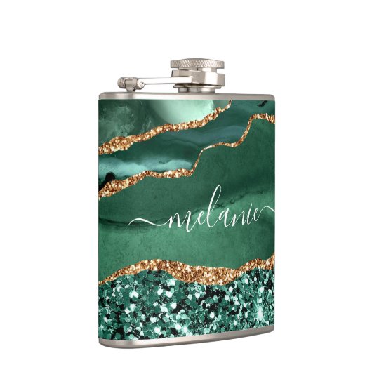Agaat Groen Goud Smaragd Custom Naam Flask Heupfles (Rechts)