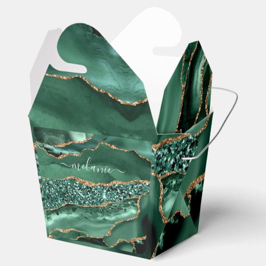 Agaat Groen Goud Smaragd Custom Name Favor Box Bedankdoosjes (Geopend)