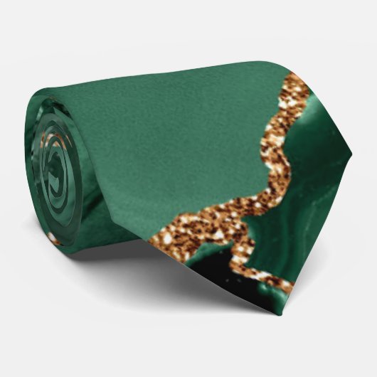 Agaat Groen Goud Smaragd Glitter Marmer Stropdas (Opgerold)