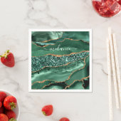 Agaat Groen Gouden Glitter Marmer Jouw Naam Servet (Insitu)