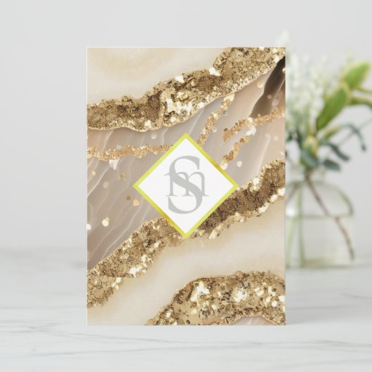 *~ Agaat Ivoor Goud AR66 QR + RSVP Bruiloft Kaart (Staand voorkant)