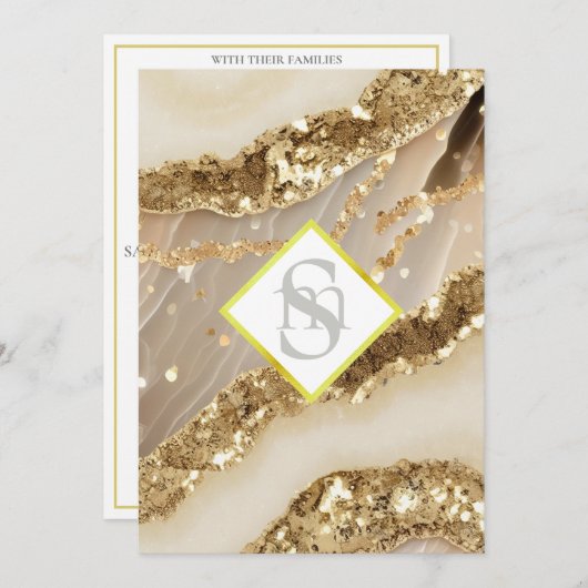 *~ Agaat Ivoor Goud AR66 QR + RSVP Bruiloft Kaart (Voorkant / Achterkant)