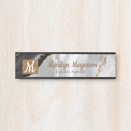 Agaat Kantoor deurteken Zwart Wit Goud Glitter Deurbordje (Voorkant)