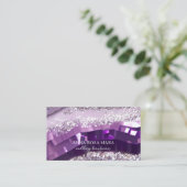 *~* Agaat Lavendel Paarse Gouden Glitter AP66 QR Visitekaartje (Staand voorkant)