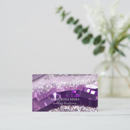 *~* Agaat Lavendel Paarse Gouden Glitter AP66 QR Visitekaartje (Staand voorkant)
