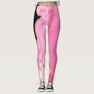 Agaat marmer glitter roze zwart goud leggings