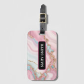 Agaat Marmer Modern Blauw Roze Goud Collectie Bagagelabel (Voorkant (verticaal))