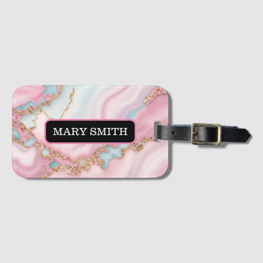 Agaat Marmer Modern Blauw Roze Goud Collectie Bagagelabel (Voorkant (horizontaal))