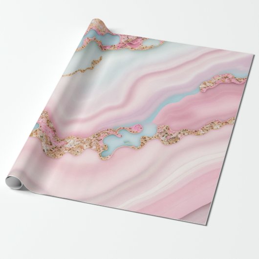 Agaat Marmer Modern Blauw Roze Goud Collectie Cadeaupapier (Uitgerold)