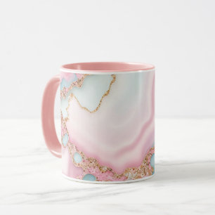 Agaat Marmer Modern Blauw Roze Goud Collectie Mok