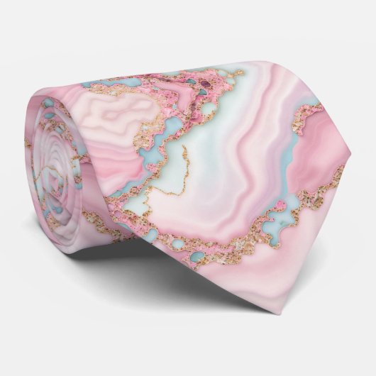 Agaat Marmer Modern Blauw Roze Goud Collectie Stropdas (Opgerold)