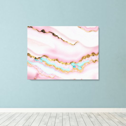 Agaat Marmer Populair Blauw Roze Goud Collectie Canvas Afdruk (Insitu (Houten vloer))