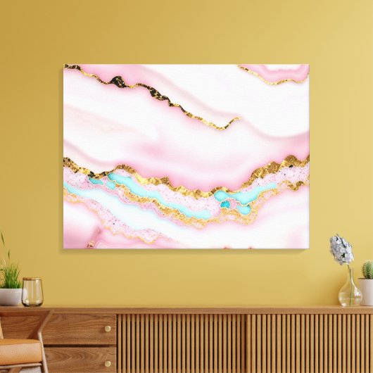 Agaat Marmer Populair Blauw Roze Goud Collectie Canvas Afdruk (Insitu (Woonkamer))