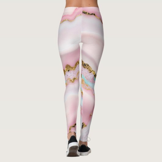 Agaat Marmer Populair Blauw Roze Goud Collectie Leggings (Achterkant)