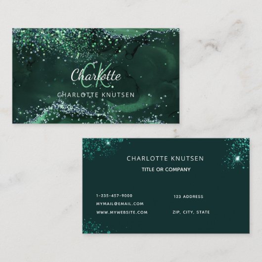 Agaat marmer smaragdgroen monogram visitekaartje (Voorkant / Achterkant)