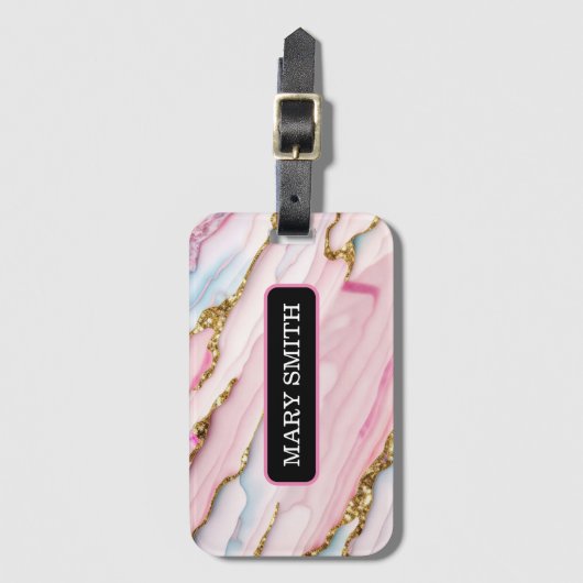 Agaat Marmer Trendy Blauw Roze Goud Collectie Bagagelabel (Voorkant (verticaal))
